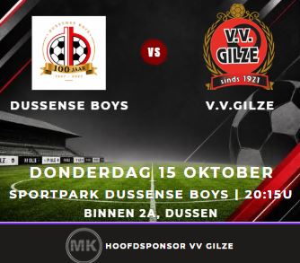 Donderdag 15 oktober: Dussense Boys - Gilze (beker)