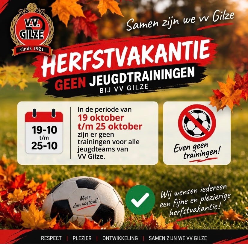 Geen jeugdtrainingen tijdens de herfstvakantie