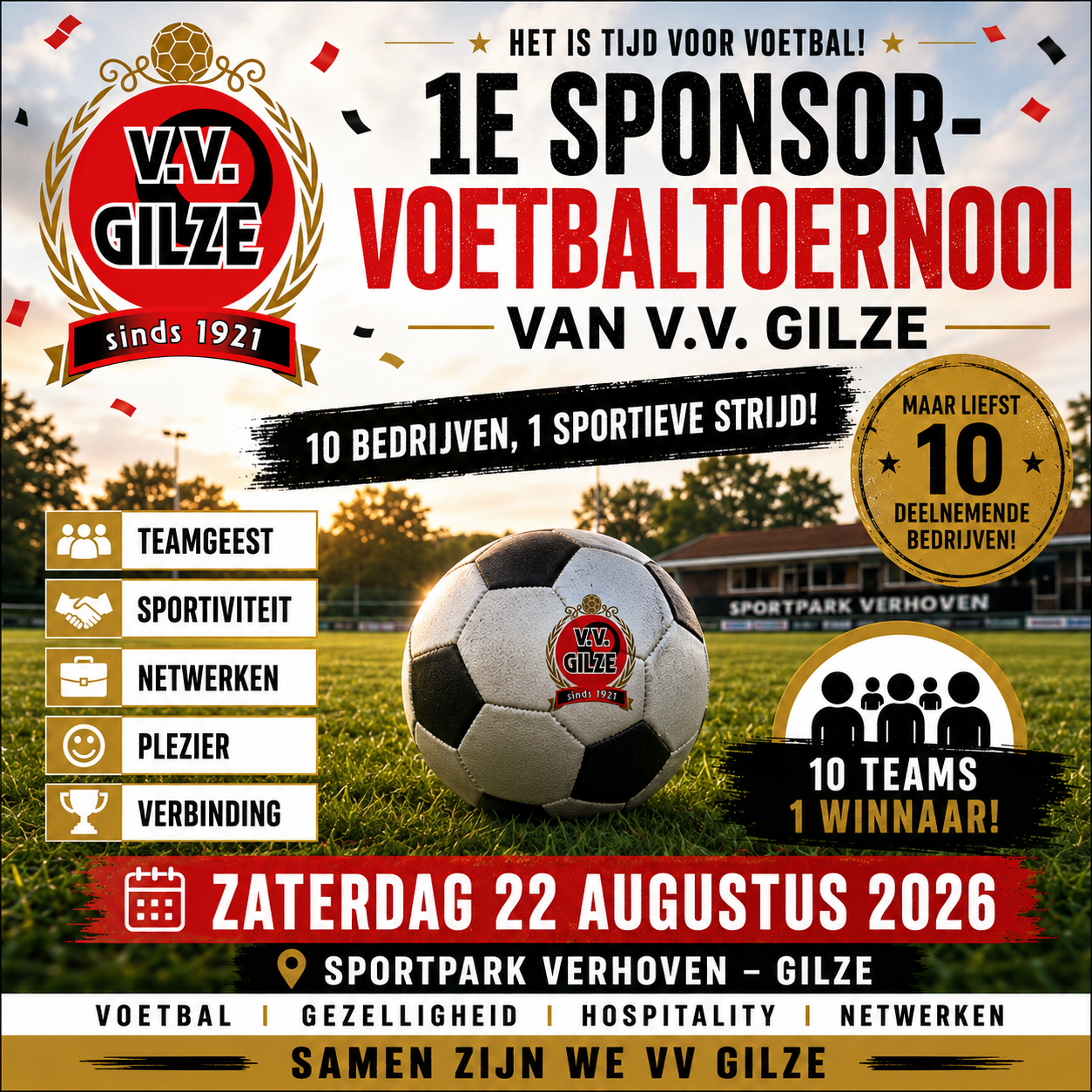 1e Sponsorvoetbaltoernooi VV Gilze – Zaterdag 22 augustus 2026